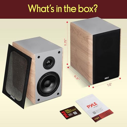 Pyle 6.5" Home Audio Speakers, 2-Way Passive Bookshelf, 240W Max Power, 1" Silk Dome Tweeter, Composite Woofer, Gold Plated 5 Way Binding Post, Rubber Surrounds, Beautiful Wood Grain Finish - Pair - color: Farmhouse Wood, size: 6 inch