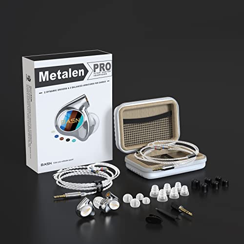 BASN Metalen 4 Drivers in-Ear Monitor Headphones, Wired Earbuds, White | 2BA+2DD Musicians Noise Isolating IEMs with Deep Bass, Two Detachable MMCX Cables with Case for Singers,Drummers,Bassists - color: White