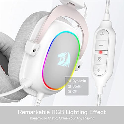 Redragon H510 Zeus-X RGB White Wired Gaming Headset - 7.1 Surround Sound - 53MM Audio Drivers in Memory Foam Ear Pads w/Reliable Fabric Cover- Multi Platforms Headphone - USB Powered for PC/PS4/NS | Gaming Headset Surround Memory Foam Ear Pads Fabric Cove