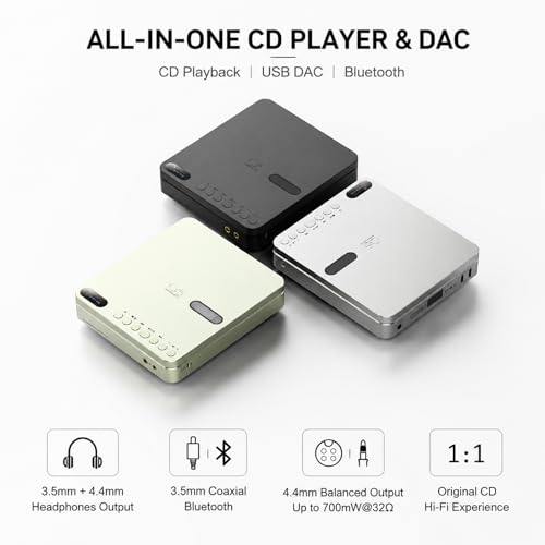 SHANLING EC Play Portable HiFi CD Player,USB DAC,CS43198 DAC+Dual SGM8262,384kHz/32bit,DSD256,Two-Way Bluetooth 6.0, LDAC,Up to 700mW@32Ω Output,3.5mm+4.4mm Headphone Output,Coaxial,1.12-in Screen - color: Silver