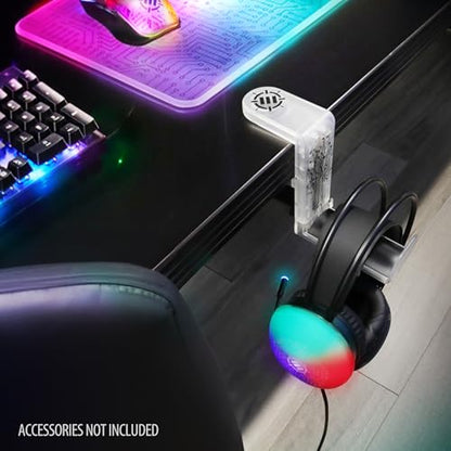 ENHANCE Voltaic 2 PC Gaming Headphone Holder - Desk Headphone Hanger Esports Headset Holder with Adjustable 360 Rotation, Under Desk Hook Clamp, Universal Fit - Built in Cable Clip Organizer - Clear - color: Clear