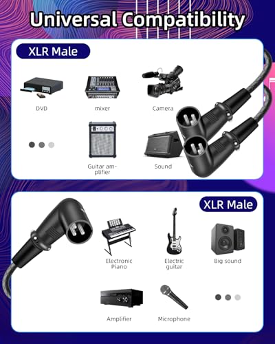 Right Angle XLR Y Splitter Cable 0.5m,XLR Y Cable Right-Angle Male to 2 90 Degrees Male Balanced 3Pin Microphone Splitter Cable,for Mixer, Audio Interface, Active Monitors - color: XLR male angle to 2 XLR male angle