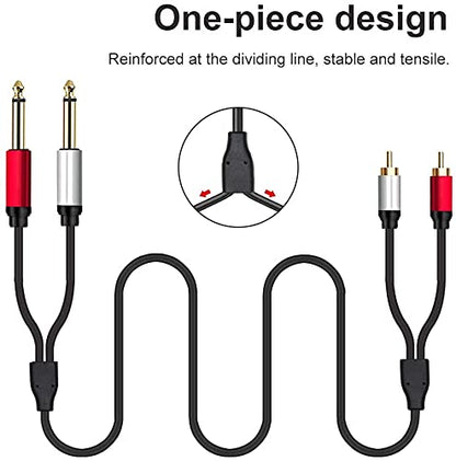 2 x 6.35 mm to 2RCA Cable,Dual 1/4 inch TS Stereo Jack Male to 2 RCA Male Stereo Audio Cable Splitter Adapter (12ft/4m, Black) - size: 12ft/4m