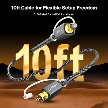 IVANKY Optical Audio Cable 10ft, Toslink Fiber Optic S/PDIF Digital Audio - color: Grey, size: 10 ft, style: Straight Cable