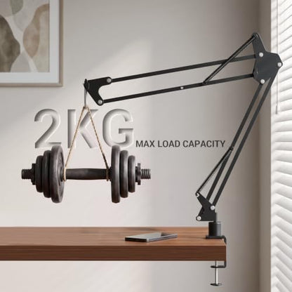 Mic Boom Arm, 1/4 3/8 5/8" Low Profile Microphone Stand, Cable Management | 360° Rotatable, Desk Mount Clamp, Heavy Duty Metal Black, Spring Damping, Streaming, Gaming, Recording, Podcasting, Studio