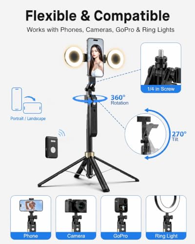 UBeesize 70" Auto Face Tracking Phone Tripod for iPhone & Camera with Light - size: 70in