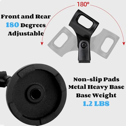 2 Pcs Microphone Stand Desktop, Adjustable Table Mic Stand with Mic Clip and 5/8" Male to 3/8" Female Screw Adapter, Heavy Base, Compatible with Most Mics - size: style 1