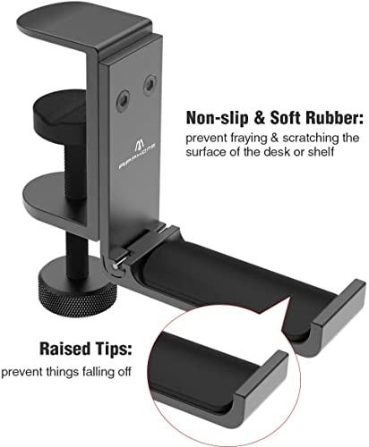 2 Pack Foldable Headphone Stand Hanger Holder, Aluminum Under Desk Clamp Hook Mount, Space-Saving Soundbar Stand with Universal Fit for Gaming PC Accessories