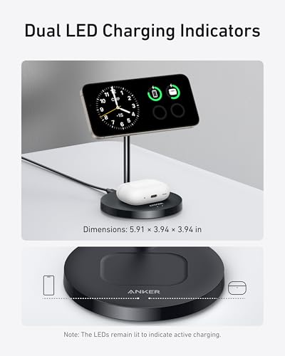 Anker MagGo 2-in-1 MagSafe Compatible Qi2 15W Wireless Charging Stand | Qi2 Certified, Fast Charging, Wireless Charger for iPhone 17, AirPods Pro, and More - color: Black