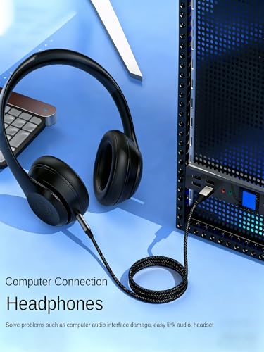 5 ft USB to 3.5mm Audio Cable with DAC Chip, USB Type A to 3.5mm Aux Cable for Desktop Laptop TV to Headphones Speakers Car Stereo, Nylon Braided, Gold-Plated Plug, Plug & Play, Noise Cancelling