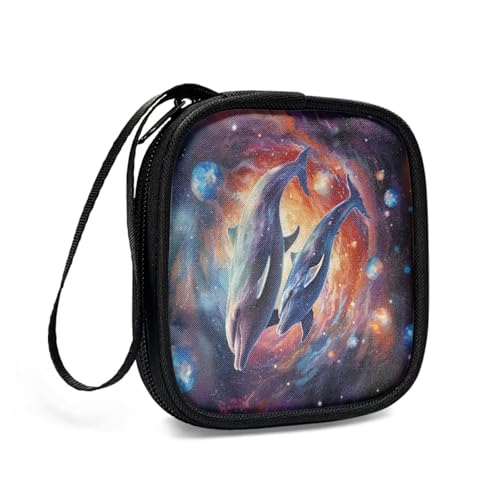 Dolphin Planet Universal Headphone Carrying Bag/Portable Soft Headphones Travel Bag/Headset Protection Pouch with A Smooth Zipper Hand Belt - color: Dolphin and Planet