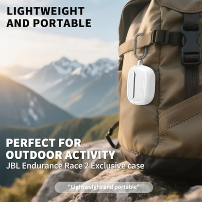 OAJ Soft Silicone Protective Case Cover for JBL Endurance Race 2, Front LED Visible, Compatible with JBL Endurance Race 2 Charging Case with Carabiner & Cleaner kit(White) - color: White