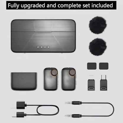 Wireless Lavalier Microphone (2 TX + 1 RX + Charging Case), Intelligent Noise Reduction, 24-bit/48kHz Sampling Rate, 820 ft.(250m) Range, Mini Bluetooth Mic for iPhone/Android/Ipad/PC/Camera
