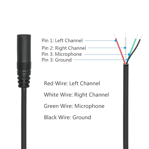 3.5mm Female Plug to 4Pin Bare Wire Open End Cable 3FT, TRRS 4 Pole 1/8'' | 3.5mm Audio Plug Stereo Audio Wire, Auxiliary Audio Connector Jack, for 3.5mm Earphone Microphone DIY Cable Repair - 4Pcs - color: 3.5mm Female Plug TRRS 4 Pole - 1M/3FT