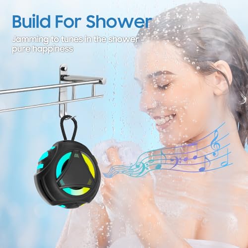 Bluetooth Shower Speake Waterproof，Portable Outdoor Bluetooth Speake with RGB Lights，IPX67 Floating，Built-in Mic，24Hrs Playtime，True Wireless Stereo，Gifts for Teens Boy Girls Women Men - Black - color: Black