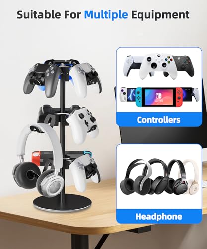 Aluminum Alloy Controller Holder 3 Layers,360 Degree Rotation Tier,Gaming Controller Stand for Xbox PS5 PS4 Switch,Headphone Stand,Headset Holder & Desk Mounts for 9 Packs Controller - color: BLACK-3 LAYERS