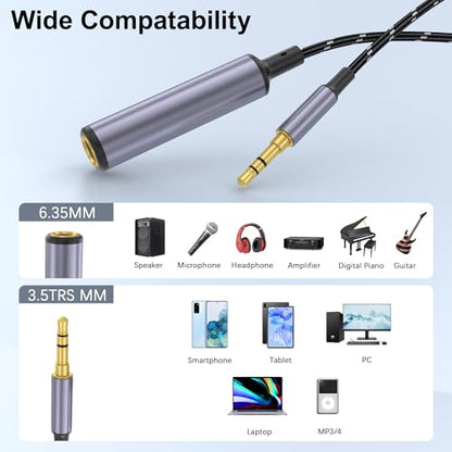 1/4 to 3.5mm Headphone Adapter, TRS 6.35mm Female to 3.5mm Male Stereo Audio Adapter for Amplifiers, Guitar, Piano, Home Theater Devices to Phone, Laptop, Headphones - 1FT/30cm - style: 1/4 to 3.5MM Headphone Adapter