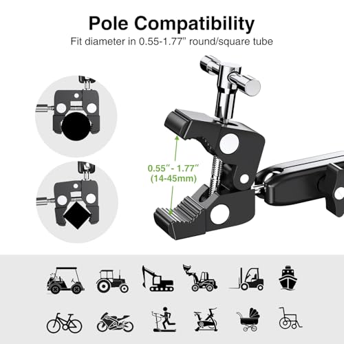 elitehood Universal iPad Mount Clamp, Metal Clip On Tablet Holder for Mic | Dual Adjustable Ball Head, Aluminum iPad Holder for Mic Stand, iPad Pole Mount for Drum Mic Yoke Boat Wheelchair Stroller - size: 6in - Dual Ball Joint