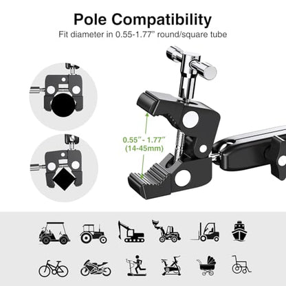elitehood Universal iPad Mount Clamp, Metal Clip On Tablet Holder for Mic | Dual Adjustable Ball Head, Aluminum iPad Holder for Mic Stand, iPad Pole Mount for Drum Mic Yoke Boat Wheelchair Stroller - size: 6in - Dual Ball Joint