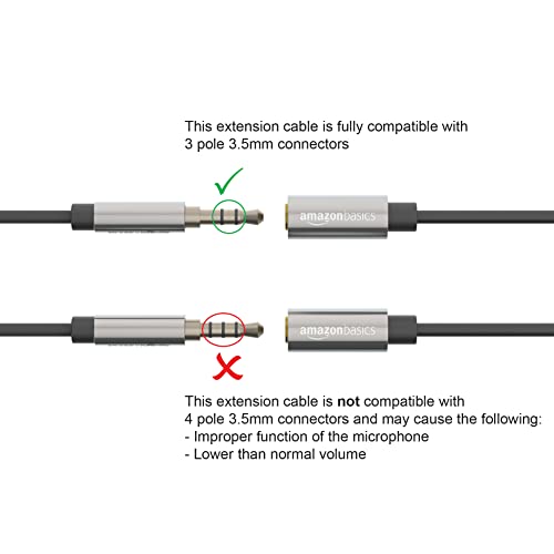 Amazon Basics 3.5mm Male to Female Stereo Audio Extension Cable for Headphones with Gold Plated Connectors, Aux Cord Extender, 25 Foot, Black