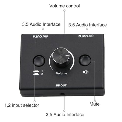 CHICHIYANG Plug and Play 3.5mm Audio Switch Switcher 1x2/2x1 Bi-Directional Switcher with Cable, High Performance