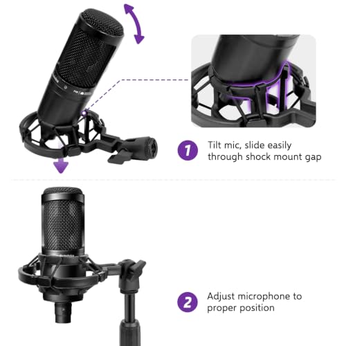 Mic Stand Desk Adjustable Desktop Microphone Stand with Stable Metal Base, Shock Mount, Pop Filter, Mic Clip, and Mic Adapter for AT2020, HyperX QuadCast, Blue Yeti, Shure SM58
