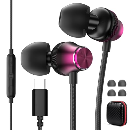 USB C Headphone Wired Earbuds for Samsung S26 S25 Ultra S24 A16 A17 | in-Ear Earbuds Wired Noise Isolating With Microphone for iPhone 17 16 Pro Max/iPad 11 A16/Pixel/Android Small Ear Kids - color: Red