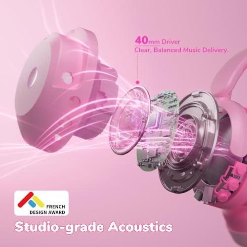 iClever BTH20 Active Noise Cancelling Headphones for Kids Toddler Travel | SafeSound Tech3.1, 60H Play Time, USB C AUX Cable, Award-Winning Kids Bluetooth Wireless Headphones for Boys/Girls/Autism - color: A-Pink