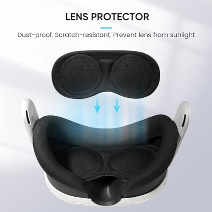 sarlar Compact Hard Carrying Case and Bulid-in Lens Protector Cover Compatible with Meta Quest 3S/Quest 3/Quest 2/Apple Vision Pro Accessories, Lightweight and Portable for Travel and Home Storage