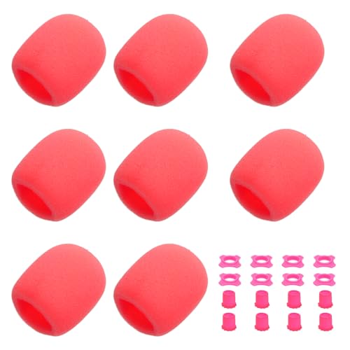 MECCANIXITY 8 Set Microphone Cover Foam Mic Cover, with 1.34" Mic Protection Silicone Ring and Anti Rolling Bottom Sleeve Holder for Karaoke DJ Concert Theater, Pink - color: Pink, size: 1.34"