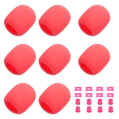 MECCANIXITY 8 Set Microphone Cover Foam Mic Cover, with 1.34" Mic Protection Silicone Ring and Anti Rolling Bottom Sleeve Holder for Karaoke DJ Concert Theater, Pink - color: Pink, size: 1.34"