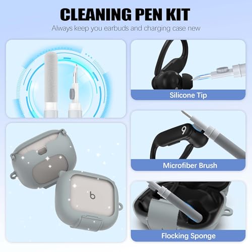 Protective Cover for Beats Powerbeats Pro 2 Case with Secure Lock & Phone Stand, Shockpoof Protection Clear Case Compatible with Beats Powerbeats Pro2 Earbuds with Cleaner Kit & Keychain (Grey) - color: Grey