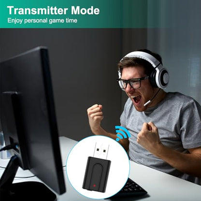 USB Bluetooth 5.0 Transmitter Receiver, 2-in-1 Mini Wireless Audio Adapter, 3.5mm Bluetooth AUX Adapter for TV PC Headphones Speakers Car/Home Stereo System, USB Power Supply
