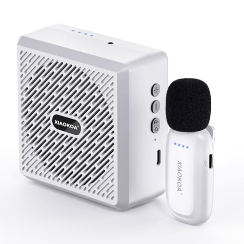 Wireless Lavalier Microphone with Voice Amplifier for Teachers | Bluetooth Speaker with Lapel Mic, Charging Portable Mini Mics, 2.4G Clip Microphones System for Tour Guides Fitness Meetings - color: White