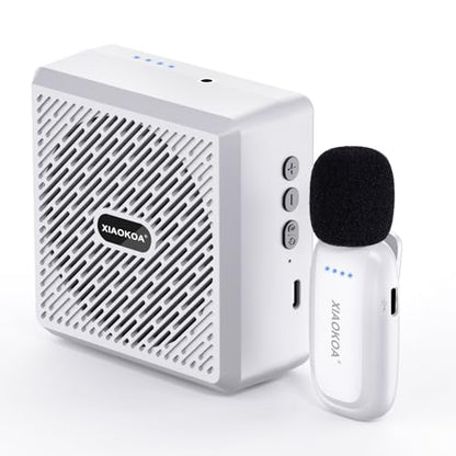 Wireless Lavalier Microphone with Voice Amplifier for Teachers | Bluetooth Speaker with Lapel Mic, Charging Portable Mini Mics, 2.4G Clip Microphones System for Tour Guides Fitness Meetings - color: K5-W