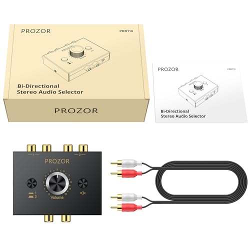 PROZOR 3.5mm & RCA Bi-Directional Audio Switch, 2-in-1-Out / 1-in-2-Out | Passive Splitter with Volume Knob & Mute Button, Stereo L/R Audio Switcher Selector Box for Headphones, Amplifiers, Speakers - color: Black 2-1 RCA&3.5mm