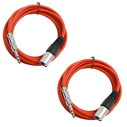 Seismic Audio - SATRXL-M10-2 Pack of 10 Foot 1/4 Inch TRS to XLR Male Patch Cables - Balanced - 10 Foot Patch Cord - Red and Red - color: Red and Red