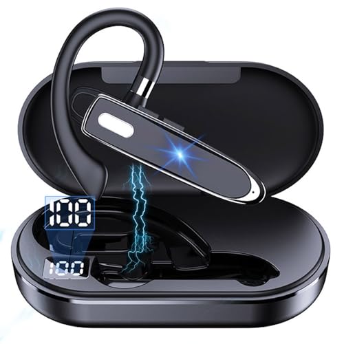 Wireless Headset Business Earpiece 70Hrs Playtime with 450mAh Charging Case Built-in Mic Noise Cancelling Headphone 5.0 Handsfree Sports Earphone for Android iOS Driving Trucker Driver Business Office - color: Black With Box