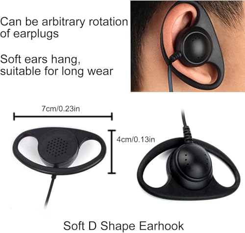 Retevis Walkie Talkie Earpiece, D-Type, 2 Pin, for H777/RT22/RT21/RT68 | PTT, Compatible with Pxton, Baofeng, Kenwood Walkie Talkies, Two Way Radio Earpiece with Mic, Hotels(1 Pack)