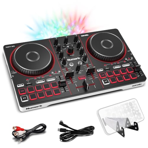 Numark Party Mix III Bluetooth DJ Controller with Built-in Lights | Beat Assist, Smart Fader, 16 Pads, 2 Deck DJ Mixer, Stems Control, USB-C, Serato DJ Lite and Algoriddim djay Included - style: PARTYMIX III