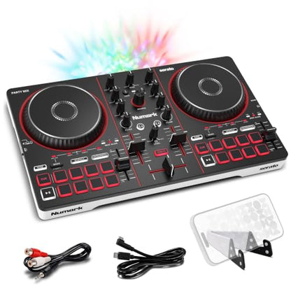 Numark Party Mix III Bluetooth DJ Controller with Built-in Lights | Beat Assist, Smart Fader, 16 Pads, 2 Deck DJ Mixer, Stems Control, USB-C, Serato DJ Lite and Algoriddim djay Included - style: PARTYMIX III