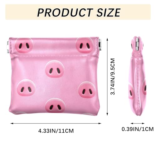Leather Waterproof Portable No Zipper Purse, Coin Pocket Pouch Change Holder, Small Storage Bag for Men Women Headset Credit Card ID Key Lipstick, (Cute Pig Snouts)