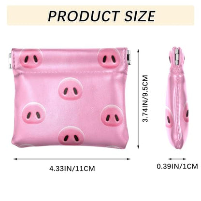 Leather Waterproof Portable No Zipper Purse, Coin Pocket Pouch Change Holder, Small Storage Bag for Men Women Headset Credit Card ID Key Lipstick, (Cute Pig Snouts)
