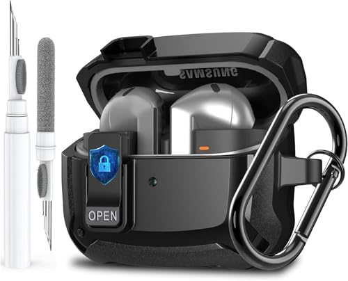 Galaxy Buds 3 Pro/3/3 FE Case Cover with Secure Lock Clip, Shockproof Samsung Galaxy Buds3/3 Pro 2024/3 FE 2025 Protective Hard Cover Shell with Carabiner&Cleaner kit for Men Women, Black - color: Black