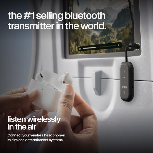 Twelve South AirFly Pro 2, Bluetooth Adapter, Pair 2 AirPods, Black | Pair 2 AirPods or Wireless Headphones – 3.5mm AUX Bluetooth Transmitter and Receiver for Cars, Boats, Treadmills, TVs & More - color: Black, style: AirFly Pro 2