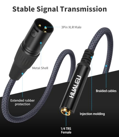 1Ft 1/4 6.35 TRS Female to 3Pin XLR Male Balance Adapter-2Pack Black - color: 1/4 F to XLR M/Black