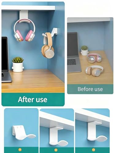 2-Pack Under Desk Headphone Hanger Adhesive Headset Holder Mount - color: White B(2 Pack)