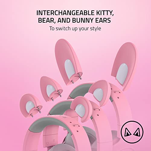 Razer Kraken Kitty V2 Pro Wired RGB Headset: Interchangeable Ears (Kitty, Bear, Bunny) - Stream Reactive Lighting - Detachable HyperClear Cardioid Mic - 50mm Drivers - 7.1 Surround Sound - Quartz Pink - color: Quartz Pink