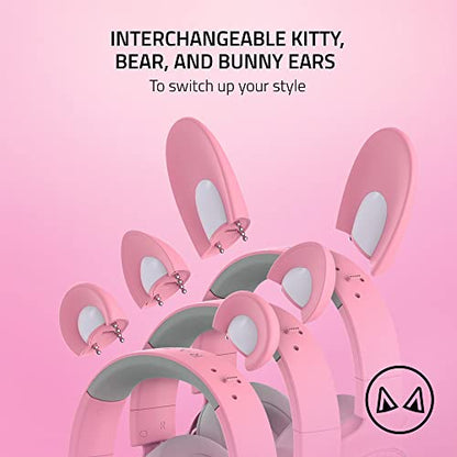 Razer Kraken Kitty V2 Pro Wired RGB Headset: Interchangeable Ears (Kitty, Bear, Bunny) - Stream Reactive Lighting - Detachable HyperClear Cardioid Mic - 50mm Drivers - 7.1 Surround Sound - Quartz Pink - color: Quartz Pink
