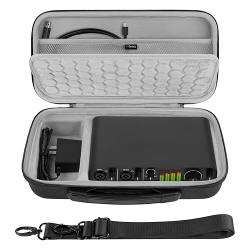 GEEKRIA Audio Interface Carrying Case, Hard Shell Travel Bag Compatible with MOTU M2 / M4, M-Audio M-Track Duo/M-Track Duo HD, Behringer Pro VS Mini/JT Mini, Stylophone GENX-2 (Dark Gray)